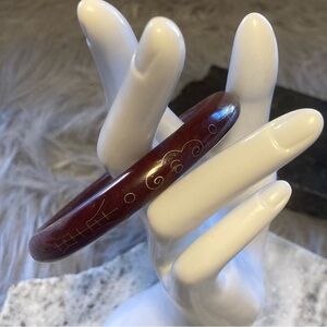 VINTAGE Gorgeous Cherry Wood Bangle Bracelet With Gold Inlay (#1 of 2 listings)